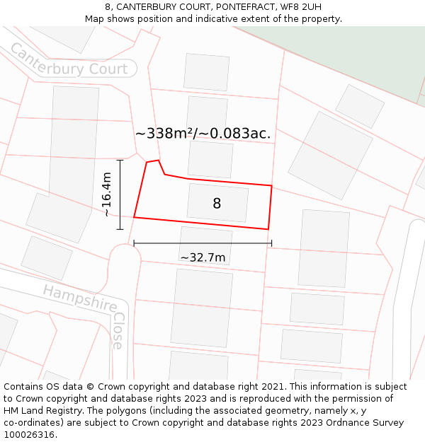 8, CANTERBURY COURT, PONTEFRACT, WF8 2UH: Plot and title map