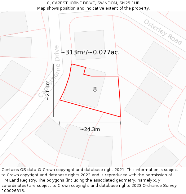 8, CAPESTHORNE DRIVE, SWINDON, SN25 1UR: Plot and title map