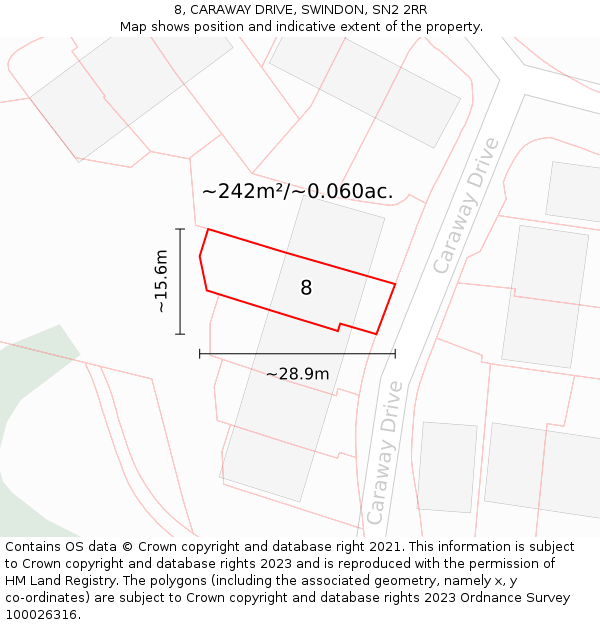 8, CARAWAY DRIVE, SWINDON, SN2 2RR: Plot and title map