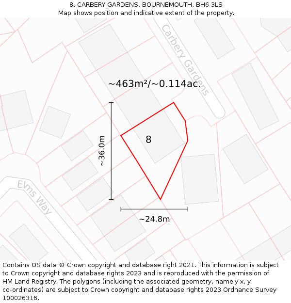 8, CARBERY GARDENS, BOURNEMOUTH, BH6 3LS: Plot and title map