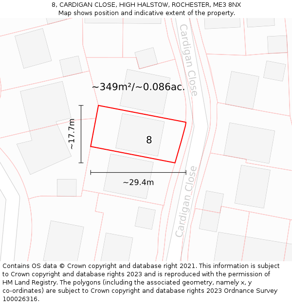 8, CARDIGAN CLOSE, HIGH HALSTOW, ROCHESTER, ME3 8NX: Plot and title map