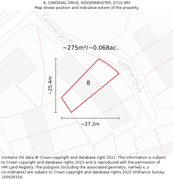 8, CARDINAL DRIVE, KIDDERMINSTER, DY10 4RY: Plot and title map