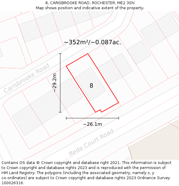 8, CARISBROOKE ROAD, ROCHESTER, ME2 3SN: Plot and title map