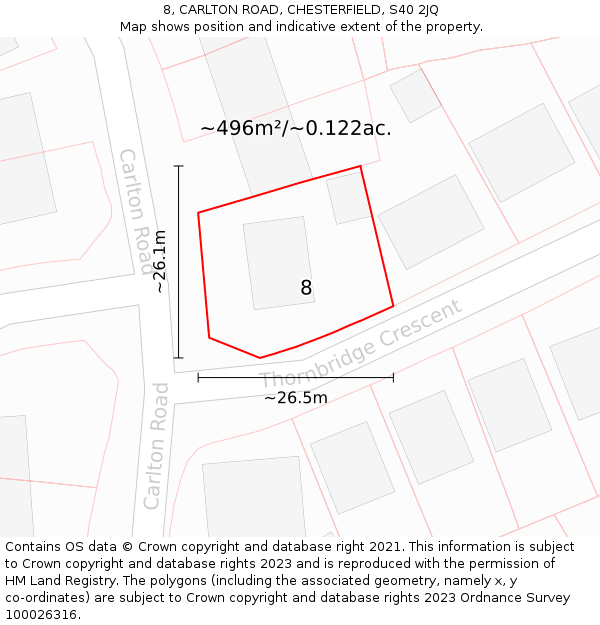 8, CARLTON ROAD, CHESTERFIELD, S40 2JQ: Plot and title map