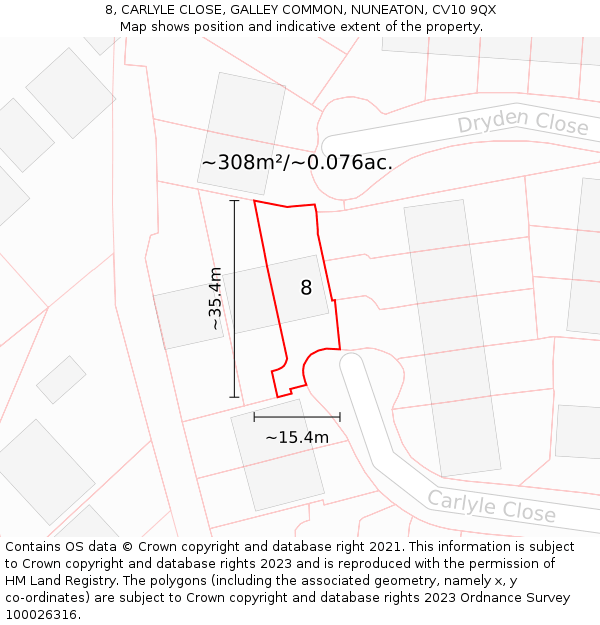 8, CARLYLE CLOSE, GALLEY COMMON, NUNEATON, CV10 9QX: Plot and title map