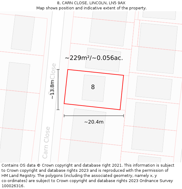 8, CARN CLOSE, LINCOLN, LN5 9AX: Plot and title map