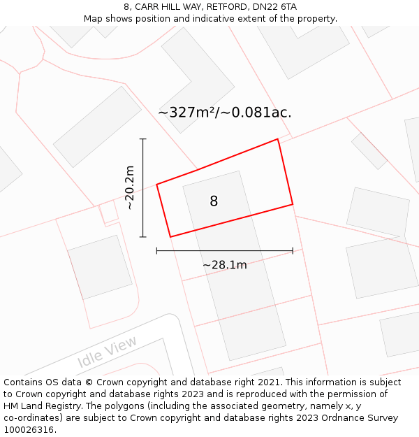 8, CARR HILL WAY, RETFORD, DN22 6TA: Plot and title map