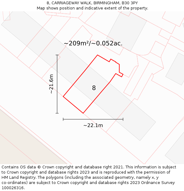 8, CARRIAGEWAY WALK, BIRMINGHAM, B30 3PY: Plot and title map