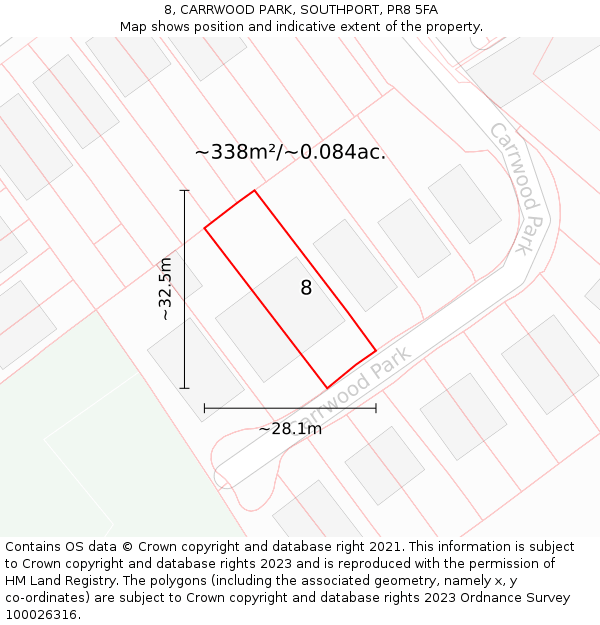 8, CARRWOOD PARK, SOUTHPORT, PR8 5FA: Plot and title map