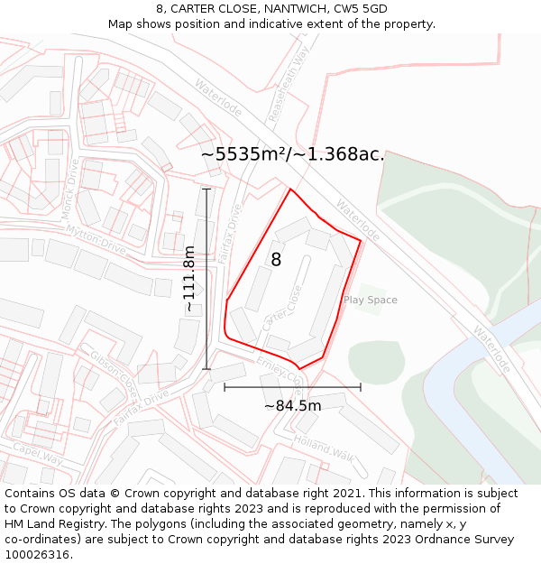 8, CARTER CLOSE, NANTWICH, CW5 5GD: Plot and title map