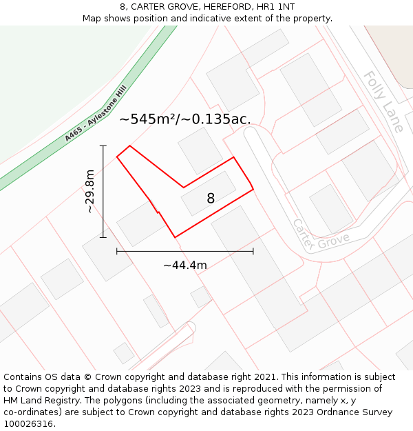 8, CARTER GROVE, HEREFORD, HR1 1NT: Plot and title map