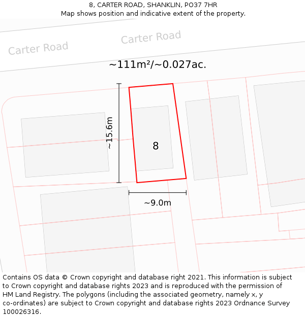 8, CARTER ROAD, SHANKLIN, PO37 7HR: Plot and title map