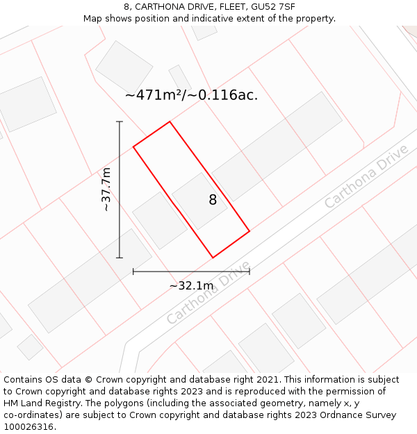 8, CARTHONA DRIVE, FLEET, GU52 7SF: Plot and title map