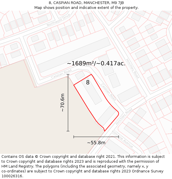 8, CASPIAN ROAD, MANCHESTER, M9 7JB: Plot and title map