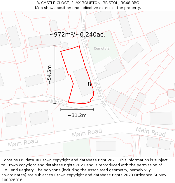 8, CASTLE CLOSE, FLAX BOURTON, BRISTOL, BS48 3RG: Plot and title map