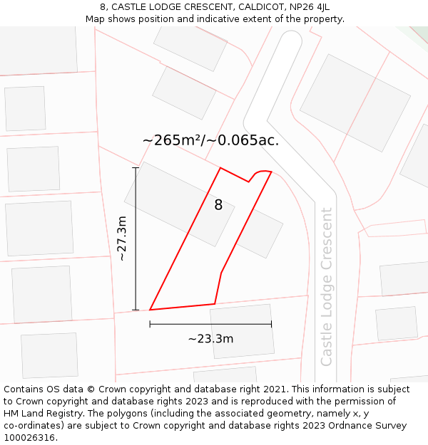 8, CASTLE LODGE CRESCENT, CALDICOT, NP26 4JL: Plot and title map