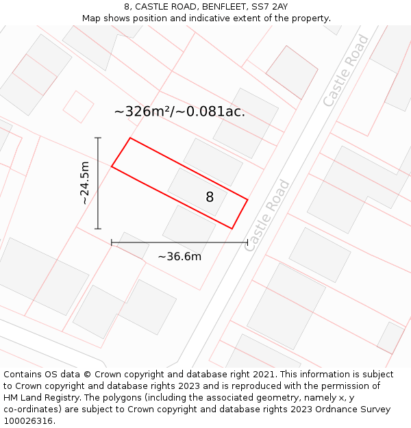 8, CASTLE ROAD, BENFLEET, SS7 2AY: Plot and title map