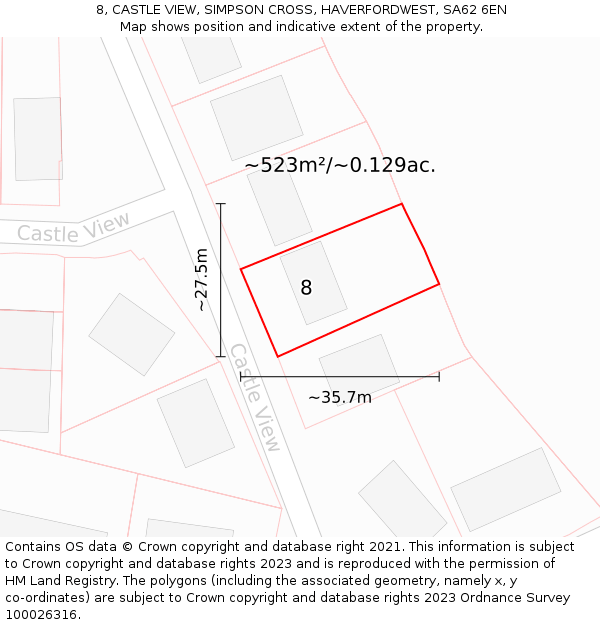 8, CASTLE VIEW, SIMPSON CROSS, HAVERFORDWEST, SA62 6EN: Plot and title map