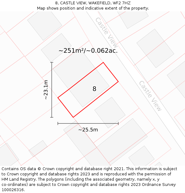 8, CASTLE VIEW, WAKEFIELD, WF2 7HZ: Plot and title map