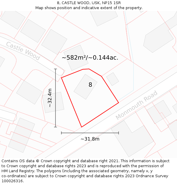 8, CASTLE WOOD, USK, NP15 1SR: Plot and title map