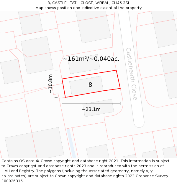 8, CASTLEHEATH CLOSE, WIRRAL, CH46 3SL: Plot and title map