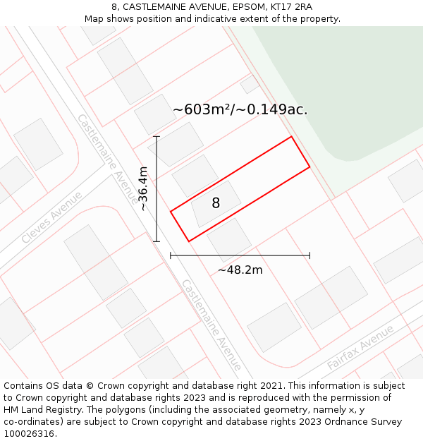 8, CASTLEMAINE AVENUE, EPSOM, KT17 2RA: Plot and title map