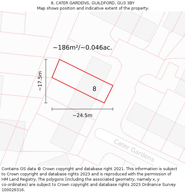 8, CATER GARDENS, GUILDFORD, GU3 3BY: Plot and title map