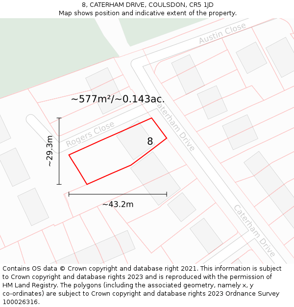 8, CATERHAM DRIVE, COULSDON, CR5 1JD: Plot and title map