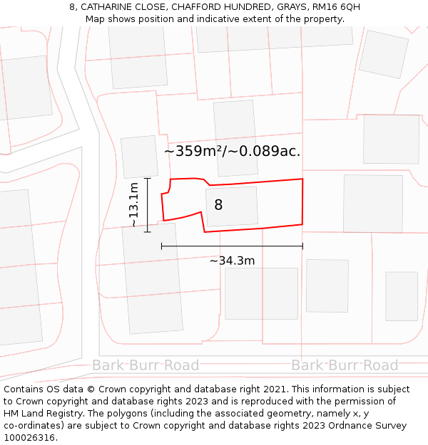 8, CATHARINE CLOSE, CHAFFORD HUNDRED, GRAYS, RM16 6QH: Plot and title map