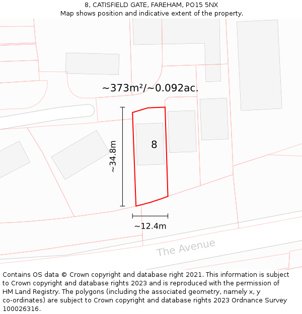 8, CATISFIELD GATE, FAREHAM, PO15 5NX: Plot and title map