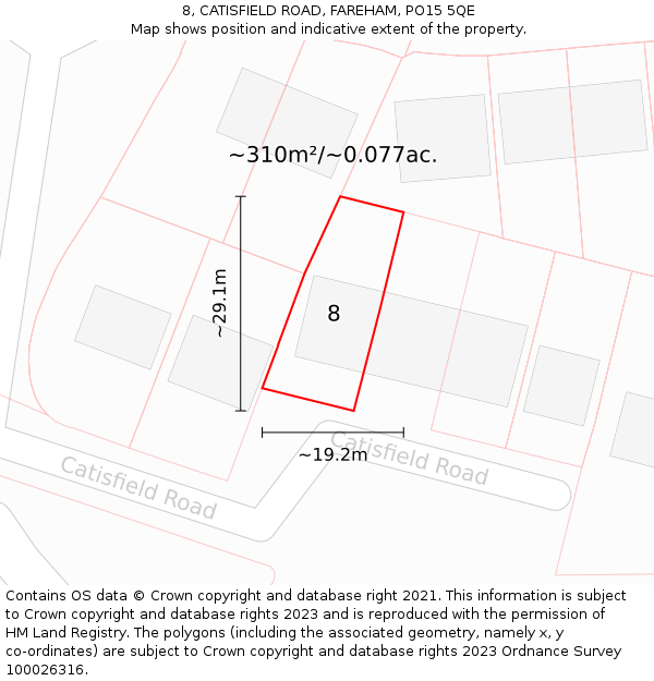 8, CATISFIELD ROAD, FAREHAM, PO15 5QE: Plot and title map