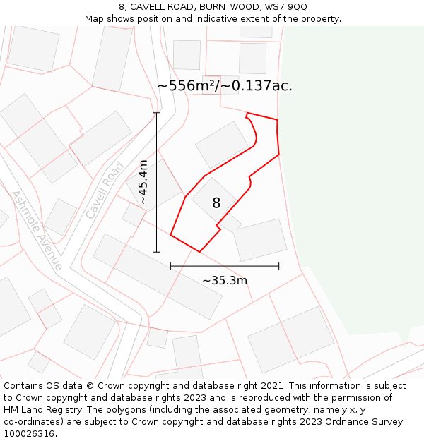 8, CAVELL ROAD, BURNTWOOD, WS7 9QQ: Plot and title map