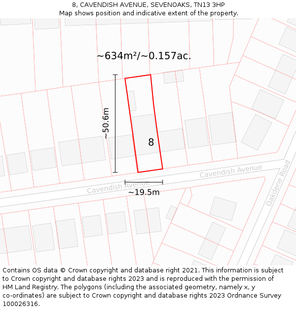 8, CAVENDISH AVENUE, SEVENOAKS, TN13 3HP: Plot and title map