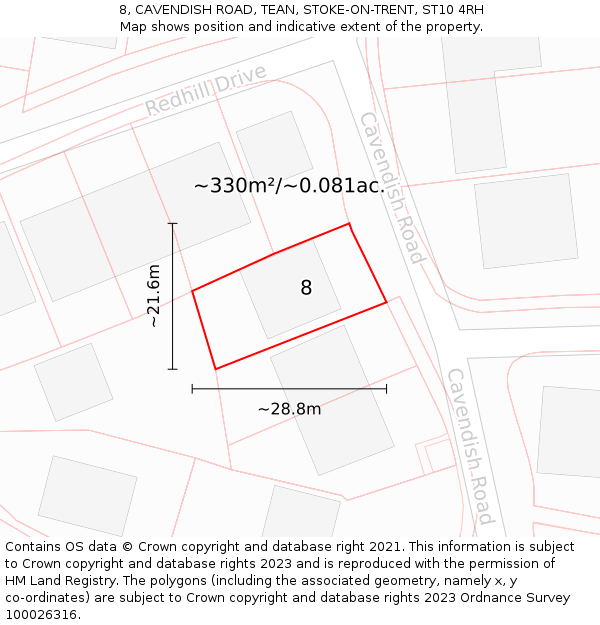 8, CAVENDISH ROAD, TEAN, STOKE-ON-TRENT, ST10 4RH: Plot and title map