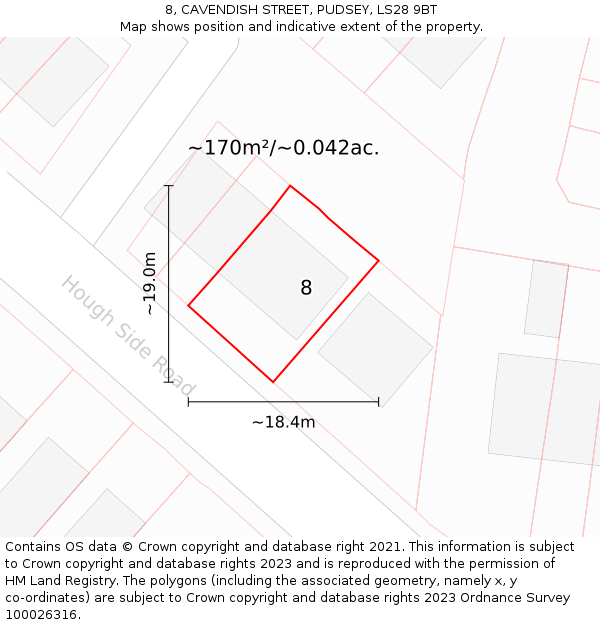8, CAVENDISH STREET, PUDSEY, LS28 9BT: Plot and title map