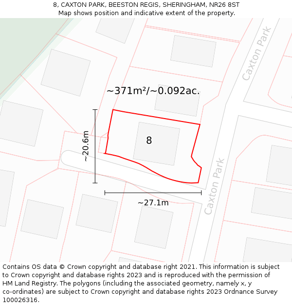 8, CAXTON PARK, BEESTON REGIS, SHERINGHAM, NR26 8ST: Plot and title map