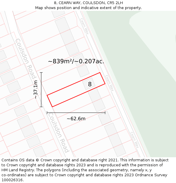 8, CEARN WAY, COULSDON, CR5 2LH: Plot and title map