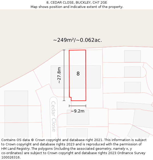 8, CEDAR CLOSE, BUCKLEY, CH7 2GE: Plot and title map