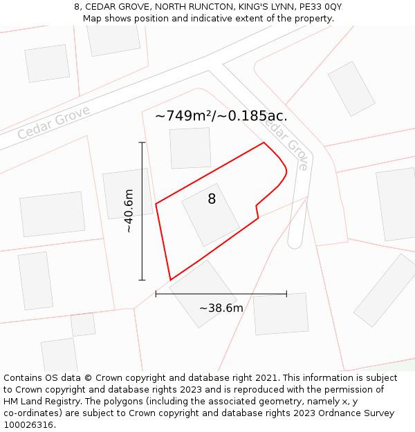 8, CEDAR GROVE, NORTH RUNCTON, KING'S LYNN, PE33 0QY: Plot and title map