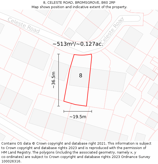 8, CELESTE ROAD, BROMSGROVE, B60 2RP: Plot and title map