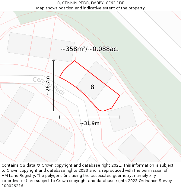 8, CENNIN PEDR, BARRY, CF63 1DF: Plot and title map