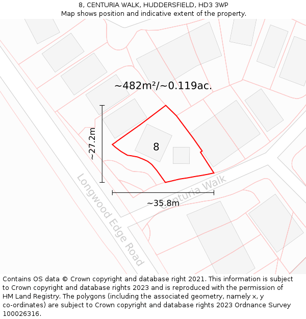 8, CENTURIA WALK, HUDDERSFIELD, HD3 3WP: Plot and title map