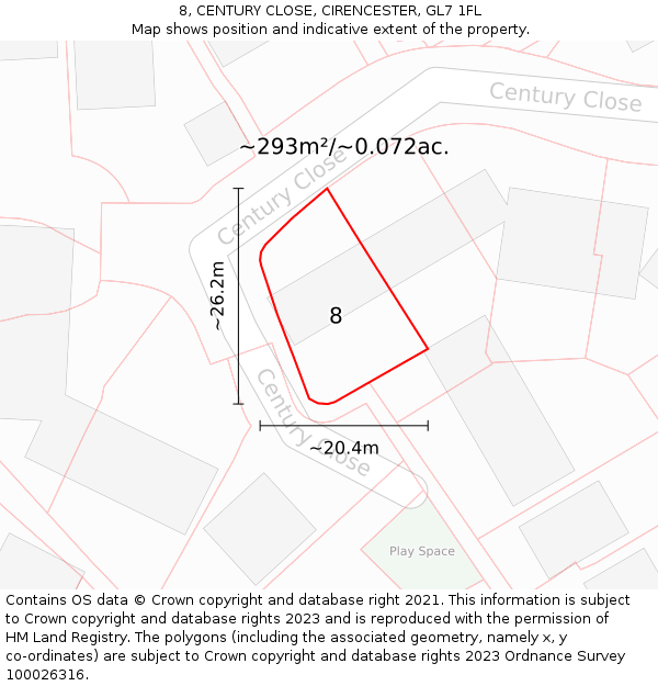 8, CENTURY CLOSE, CIRENCESTER, GL7 1FL: Plot and title map