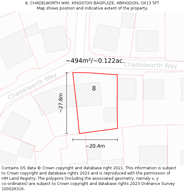 8, CHADELWORTH WAY, KINGSTON BAGPUIZE, ABINGDON, OX13 5FT: Plot and title map