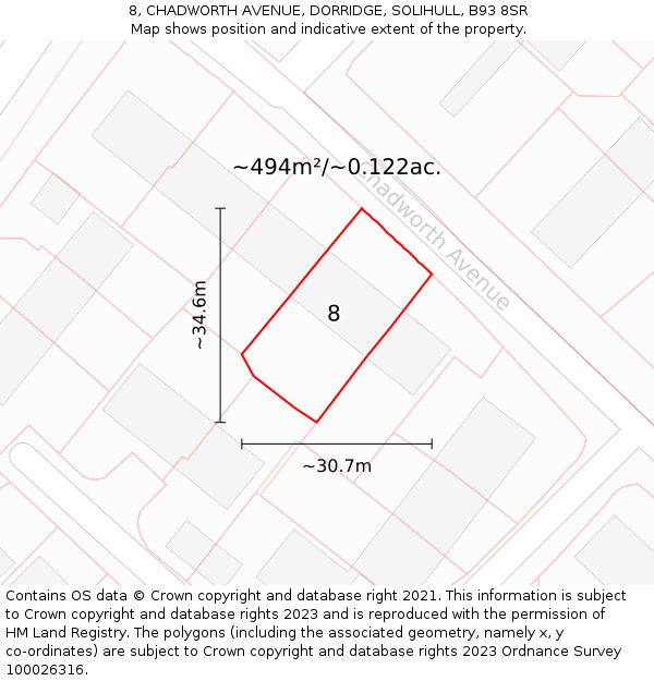 8, CHADWORTH AVENUE, DORRIDGE, SOLIHULL, B93 8SR: Plot and title map