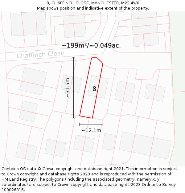 8, CHAFFINCH CLOSE, MANCHESTER, M22 4WX: Plot and title map