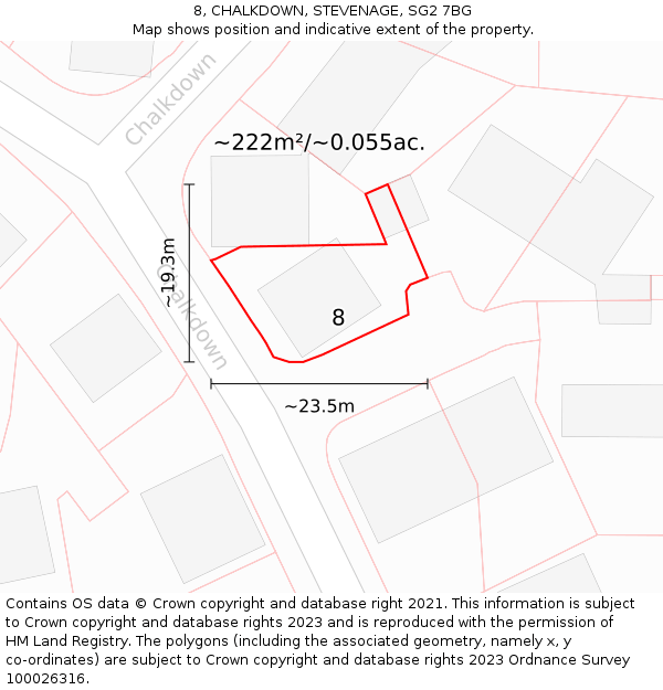 8, CHALKDOWN, STEVENAGE, SG2 7BG: Plot and title map