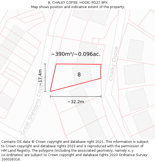 8, CHALKY COPSE, HOOK, RG27 9PX: Plot and title map