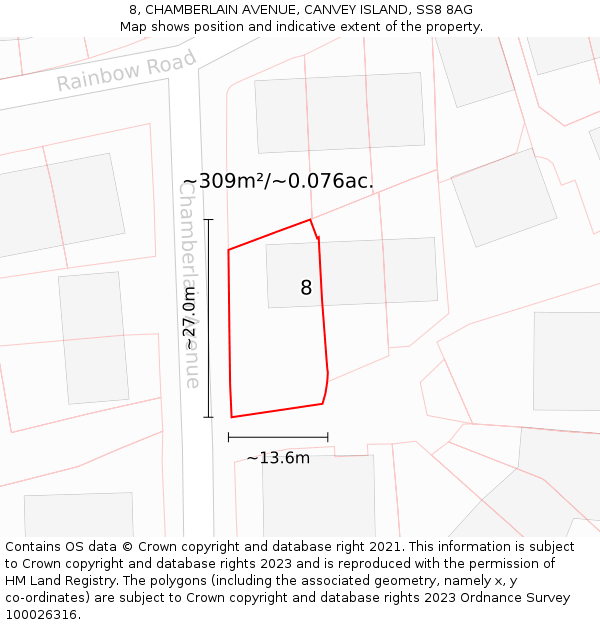 8, CHAMBERLAIN AVENUE, CANVEY ISLAND, SS8 8AG: Plot and title map