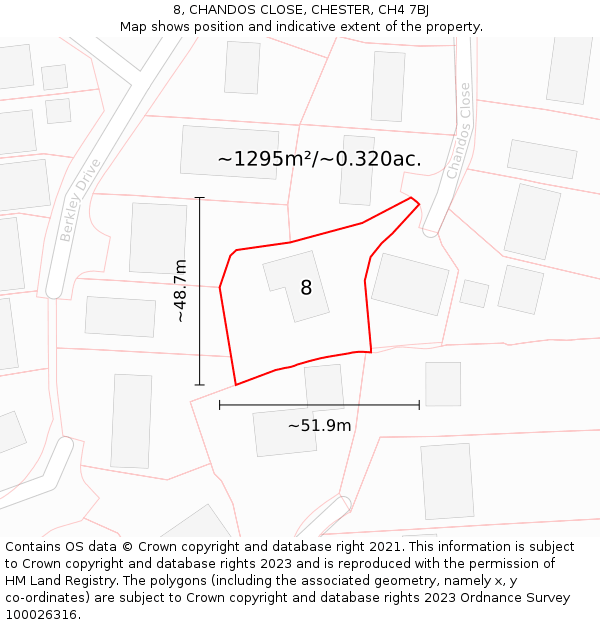 8, CHANDOS CLOSE, CHESTER, CH4 7BJ: Plot and title map